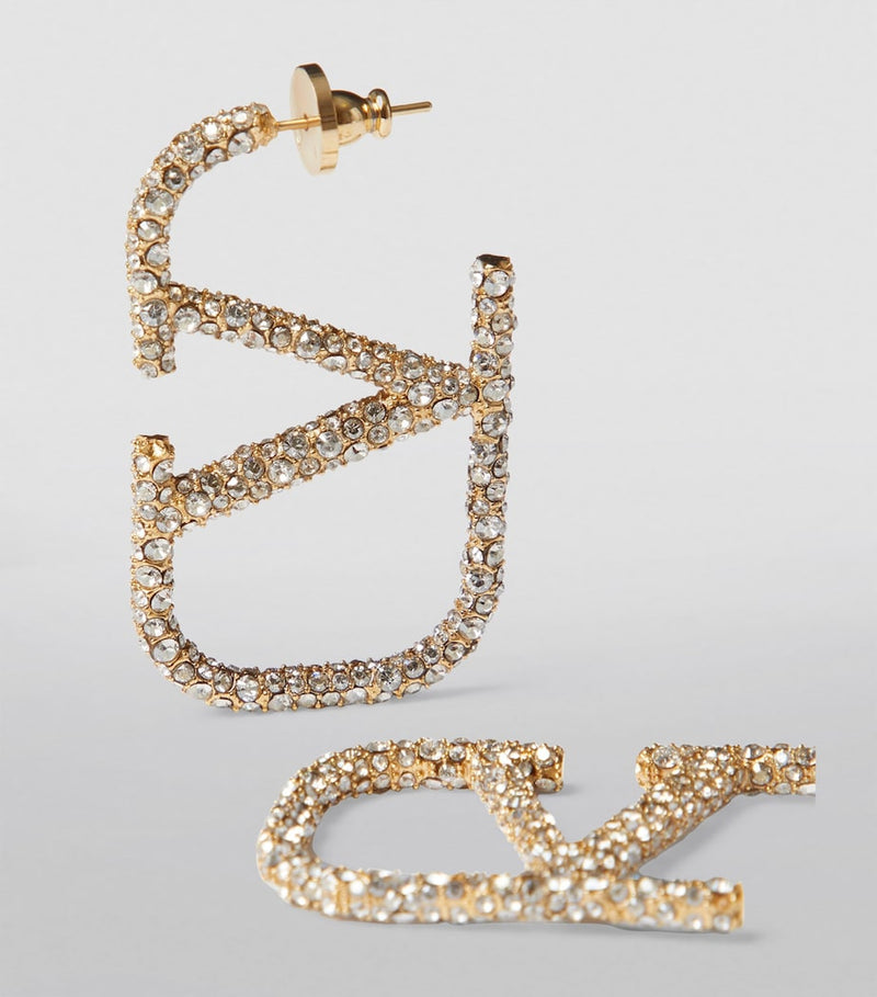 Valentino Garavani crystal VLogo earrings in brass, UK version