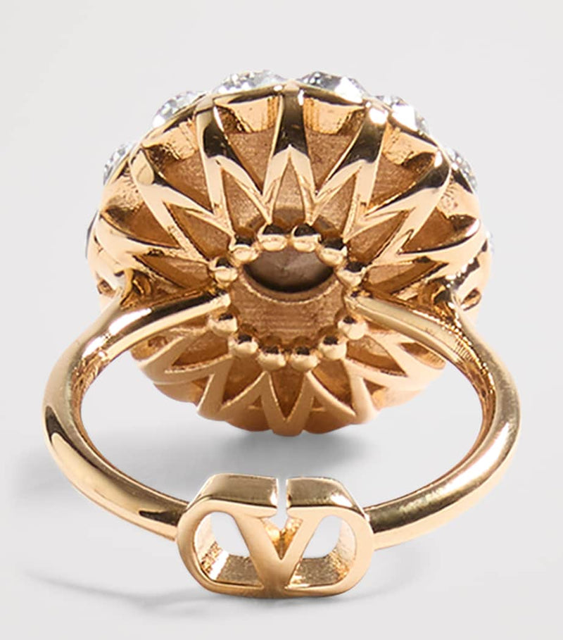 Valentino Garavani crystal VLogo ring gold-tone, UK version