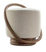 Harrods Upholstered Pouf with Wooden Handle and Backrest, 55cm x 52cm x 46cm- Buy online at McGrocer