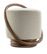 Gepolsterter Pouf mit Holzgriff und Rückenlehne, 55 cm x 52 cm x 46 cm