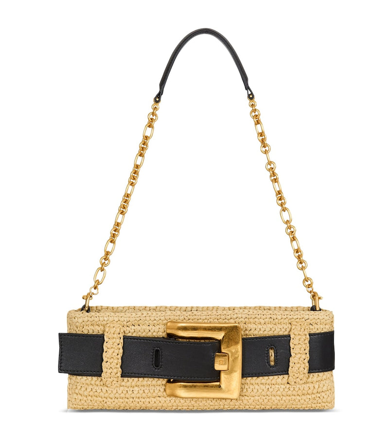 Balmain luxury faux raffia Anthem clutch bag, UK version