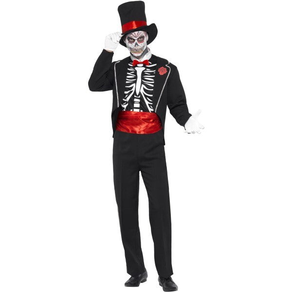 Smiffys Day of the Dead black costume hat gloves, imported from the UK