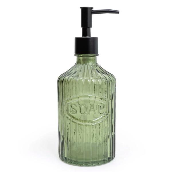 Candlelight glass soap dispenser black pump, clear or olive green - British brand