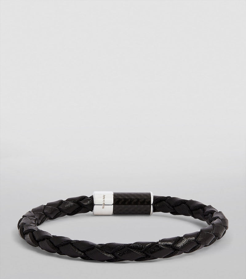 Tateossian braided leather bracelet carbon fibre clasp - British product