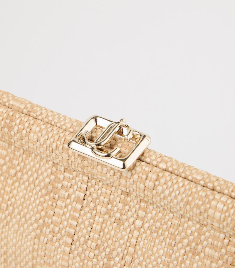 Jimmy Choo Skylar woven rafia clutch bag, imported from the UK