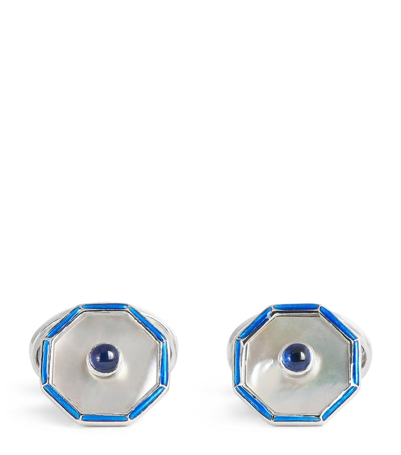 Deakin & Francis sterling silver hexagonal sapphire cufflinks, UK version