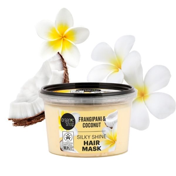 Organic Shop Silky Shine Mask Frangipani Coconut 250ml, imported from the UK