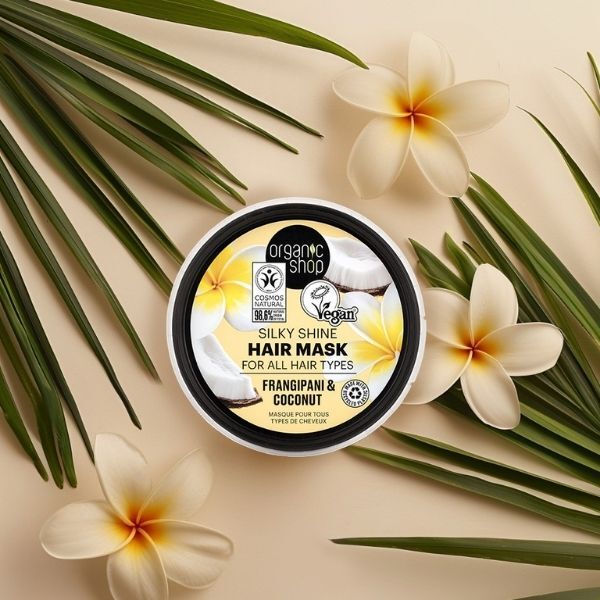 Organic Shop Silky Shine Mask Frangipani Coconut 250ml, imported from the UK