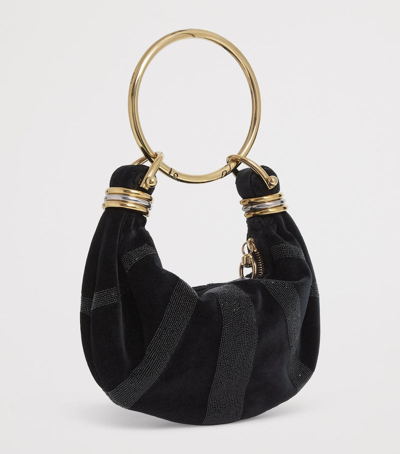 Chloé mini velvet bracelet bag with crystal embellishment - British product