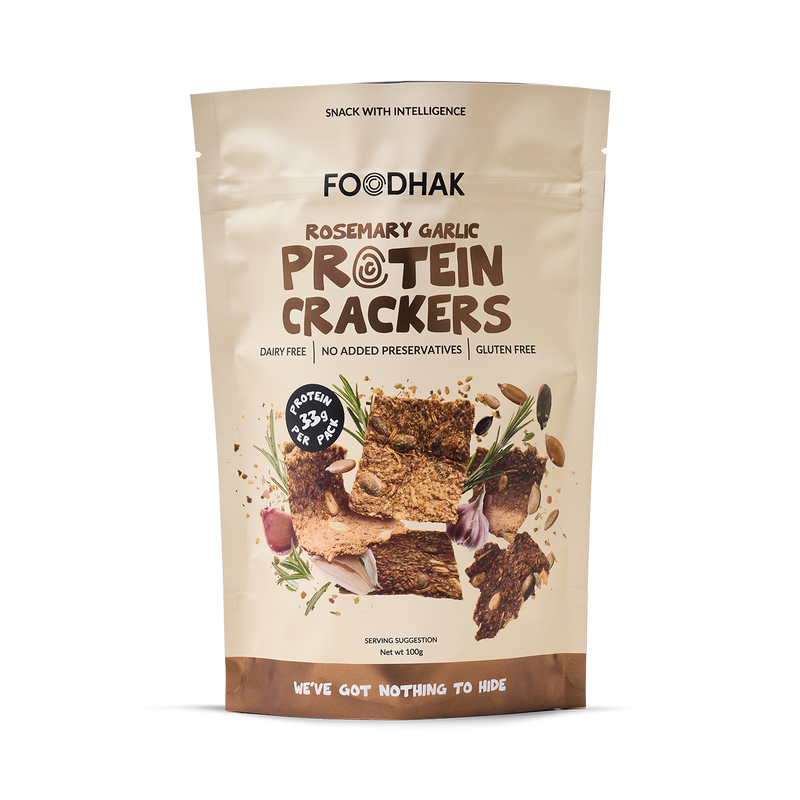 Rosemary Garlic Protein Crackers with chia seeds and pea protein, UK version