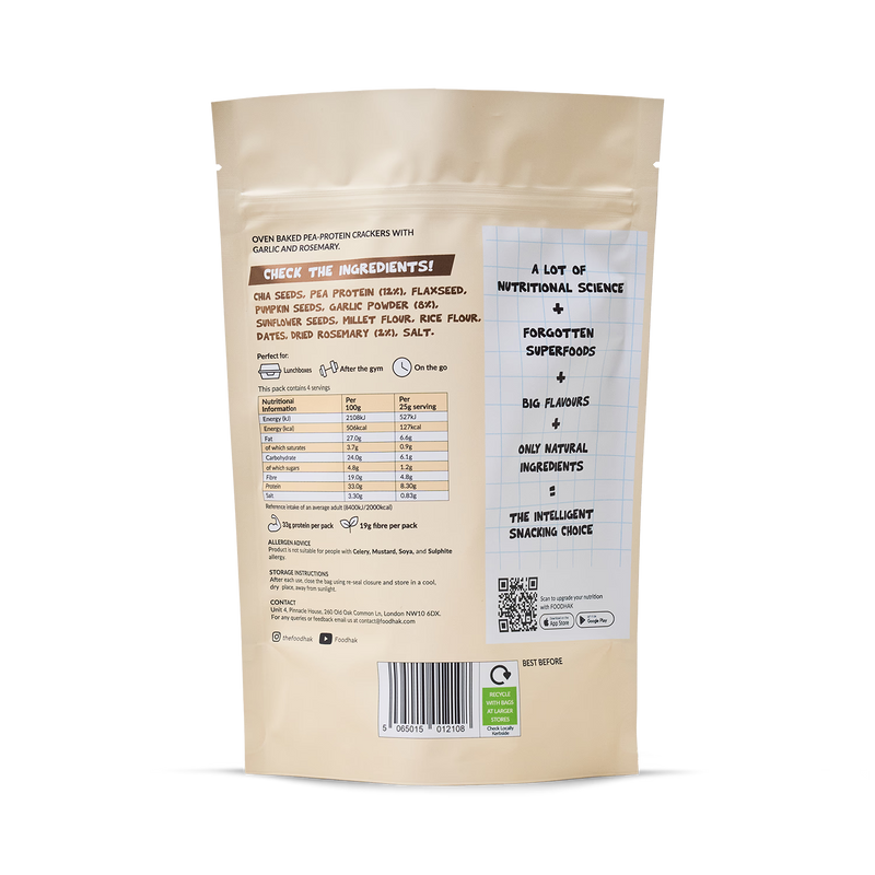 Rosemary Garlic Protein Crackers with chia seeds and pea protein, UK version