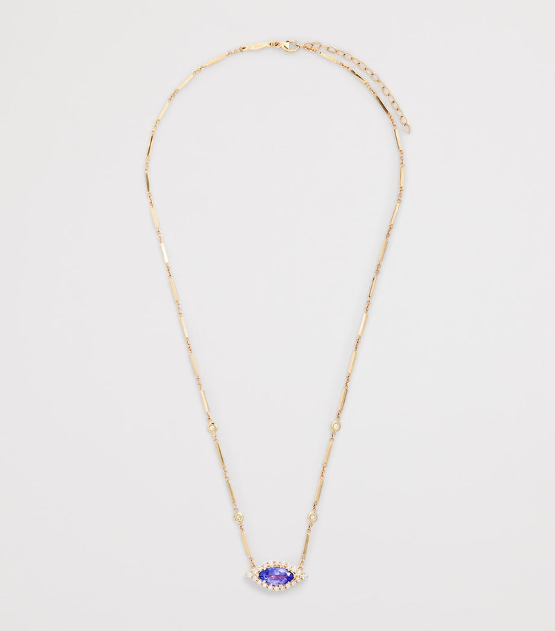 Jacquie Aiche evil eye necklace yellow gold diamond tanzanite (British brand)