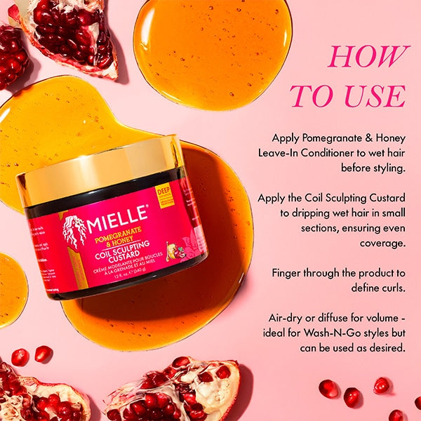 Mielle Pomegranate Honey Curl Custard 340g, imported from the UK
