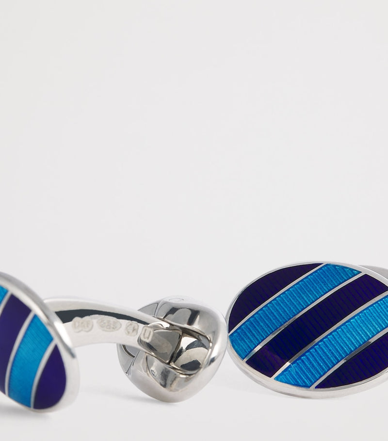 Deakin & Francis sterling silver enamel cufflinks denim blue stripes (British brand)