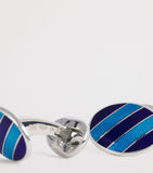 Deakin & Francis sterling silver enamel cufflinks denim blue stripes (British brand)