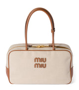 Harrods Miu Miu Leather-Canvas Beau Top-Handle Bag- Buy online at McGrocer