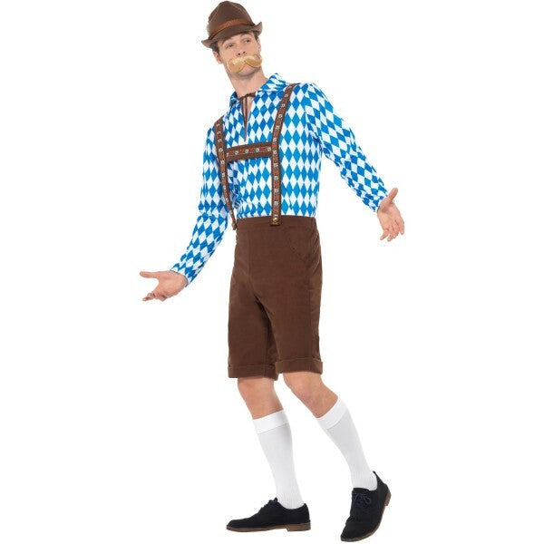 Smiffys Bavarian Beer Man Costume blue and brown lederhosen - British product