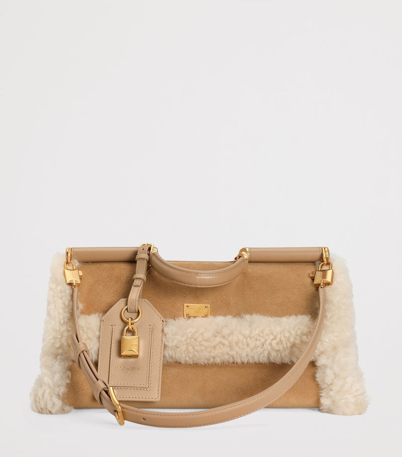 Dolce&Gabbana calfskin fur-trim top-handle bag (British brand)