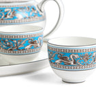 Wedgwood Florentine Turquoise bone china tea set with teapot and bowls (British brand)