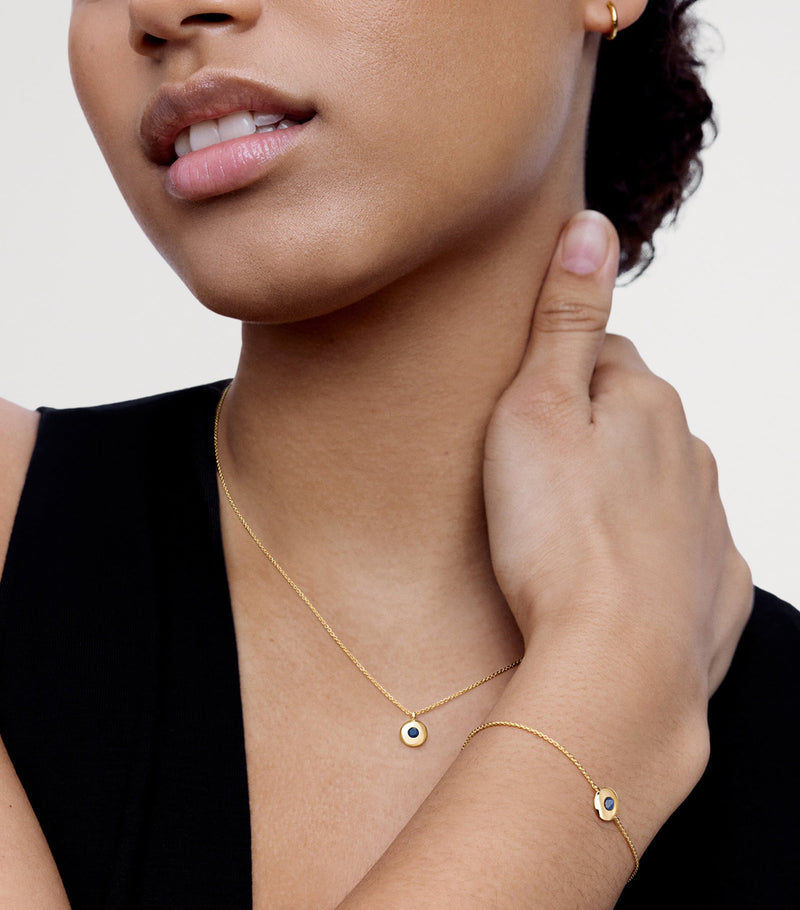 Monica Vinader gold vermeil sapphire birthstone necklace (British brand)