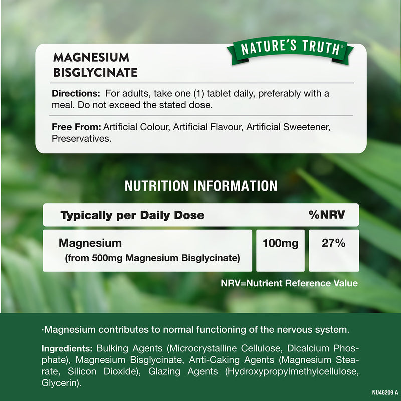 Nature's Truth Magnesium Bisglycinate 500mg 60 tablets, UK version