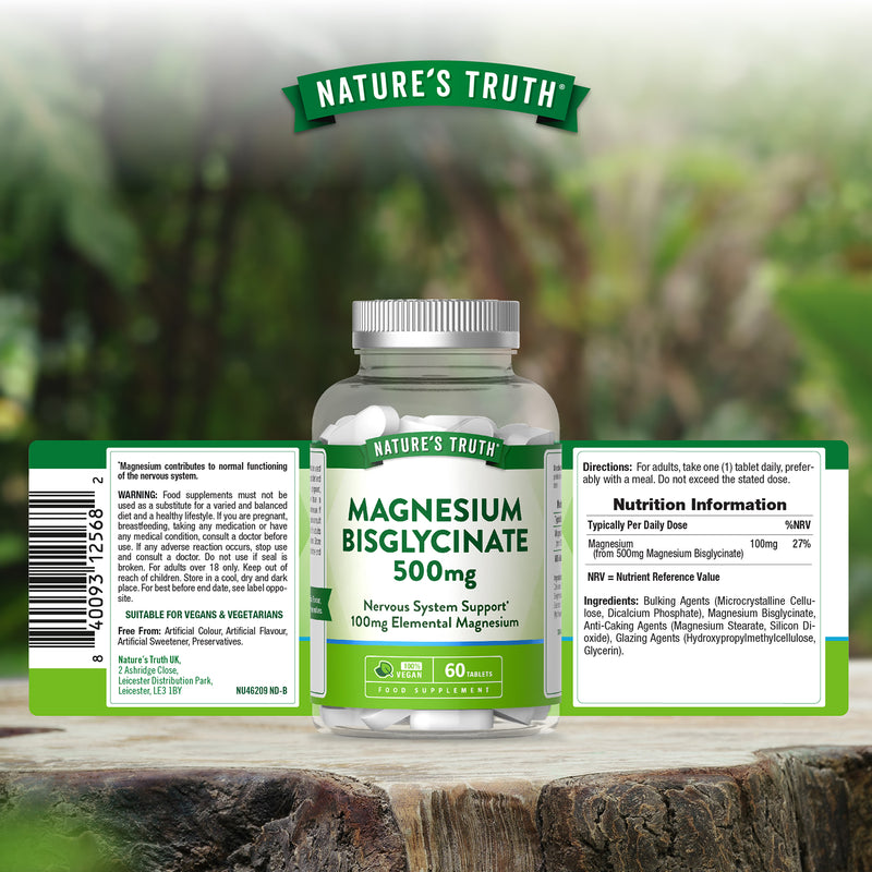 Nature's Truth Magnesium Bisglycinate 500mg 60 tablets, UK version