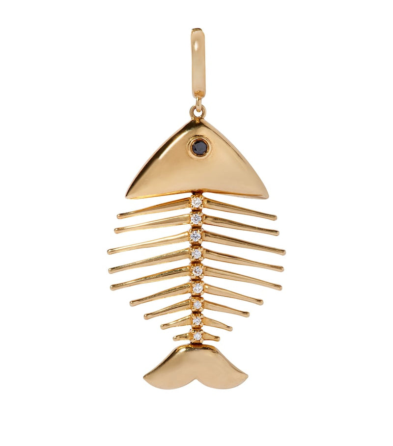 Annoushka yellow gold fish bones charm with diamonds, imported from the UK