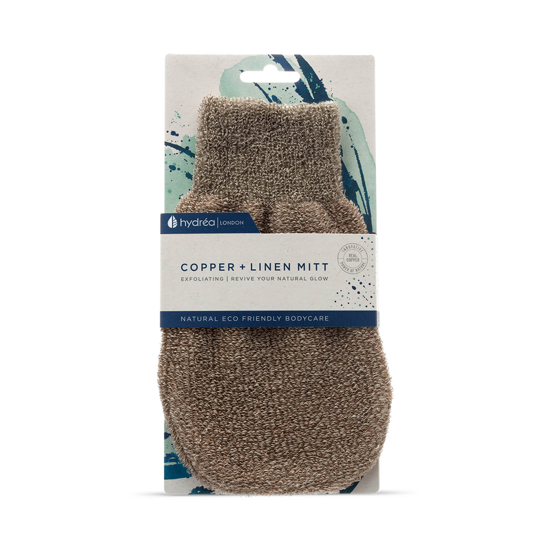 Hydrea London copper linen exfoliating mitt - British product
