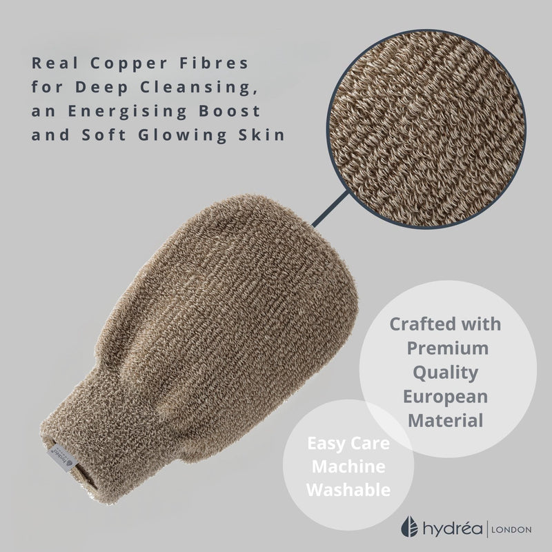 Hydrea London copper linen exfoliating mitt - British product
