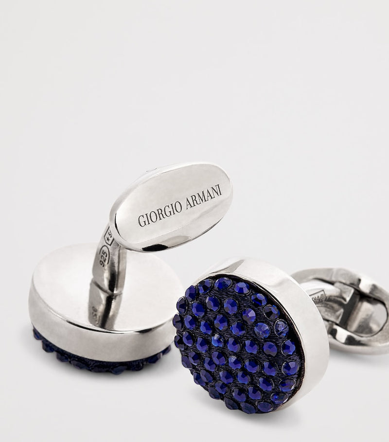 Giorgio Armani sterling silver cufflinks with blue pavé crystals, imported from the UK
