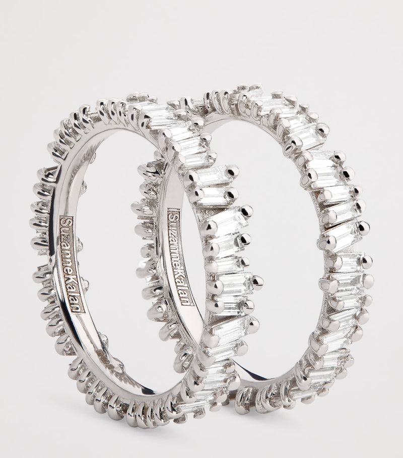 Suzanne Kalan white gold and classic diamond tech ring jackets, size 8.5 (British brand)