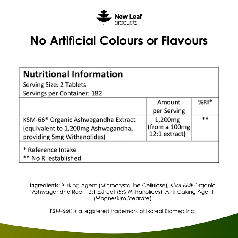 New Leaf Ashwagandha KSM-66 tablets 365 count (British brand)