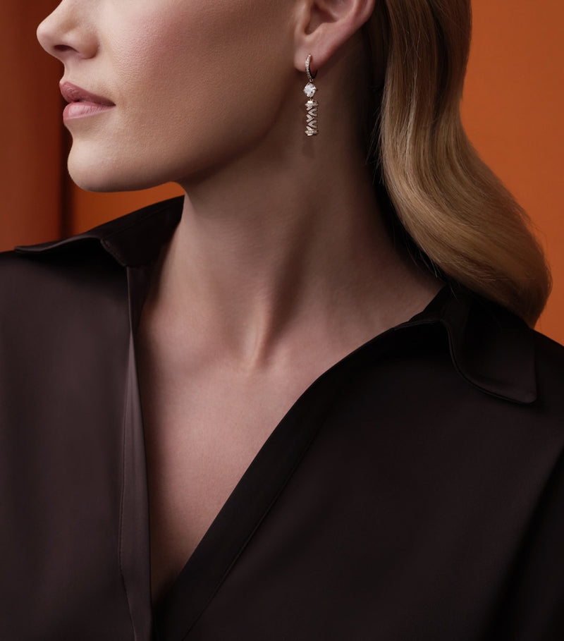 Boodles rose gold diamond Tudor Skyline earrings, imported from the UK