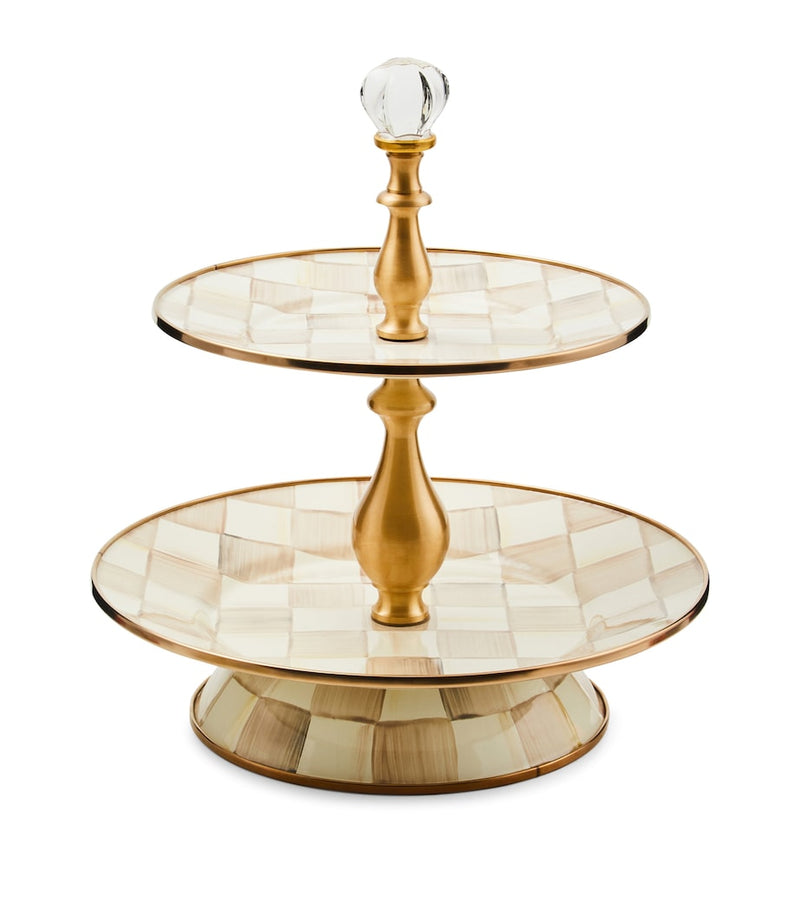MacKenzie-Childs Mocha Check cake stand 28cm, imported from the UK