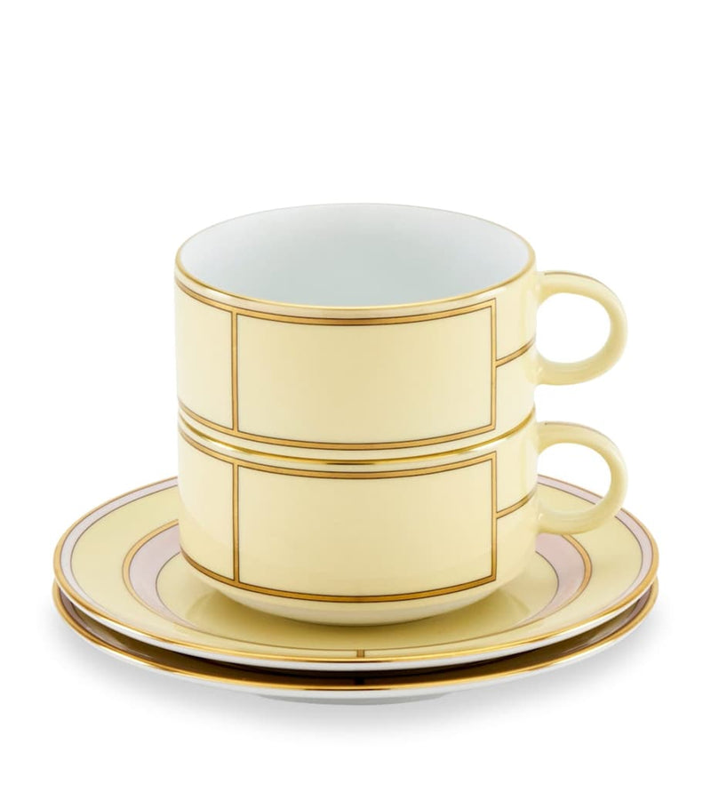 GINORI 1735 Porcelain Teacup and Saucer Set of 2, UK version