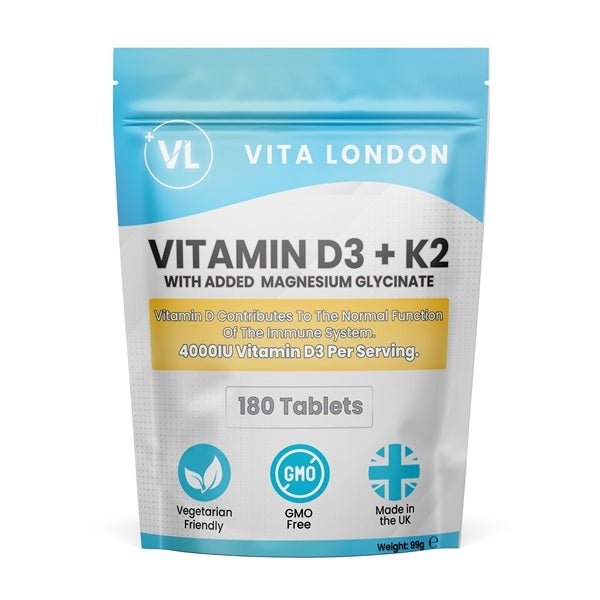 Vita London vitamin D3 K2 Magnesium 180 tablets, imported from the UK