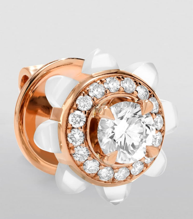 Marli New York rose gold diamond white agate earrings (British brand)