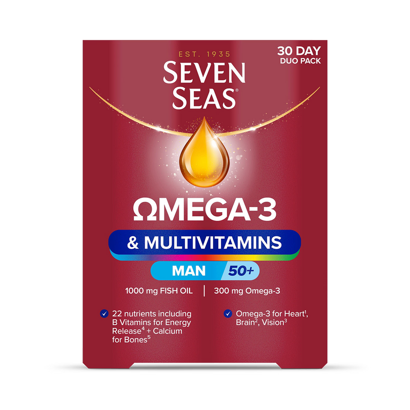 Seven Seas Omega-3 multivitamin men 50+ 30 tablets & 30 capsules, imported from the UK