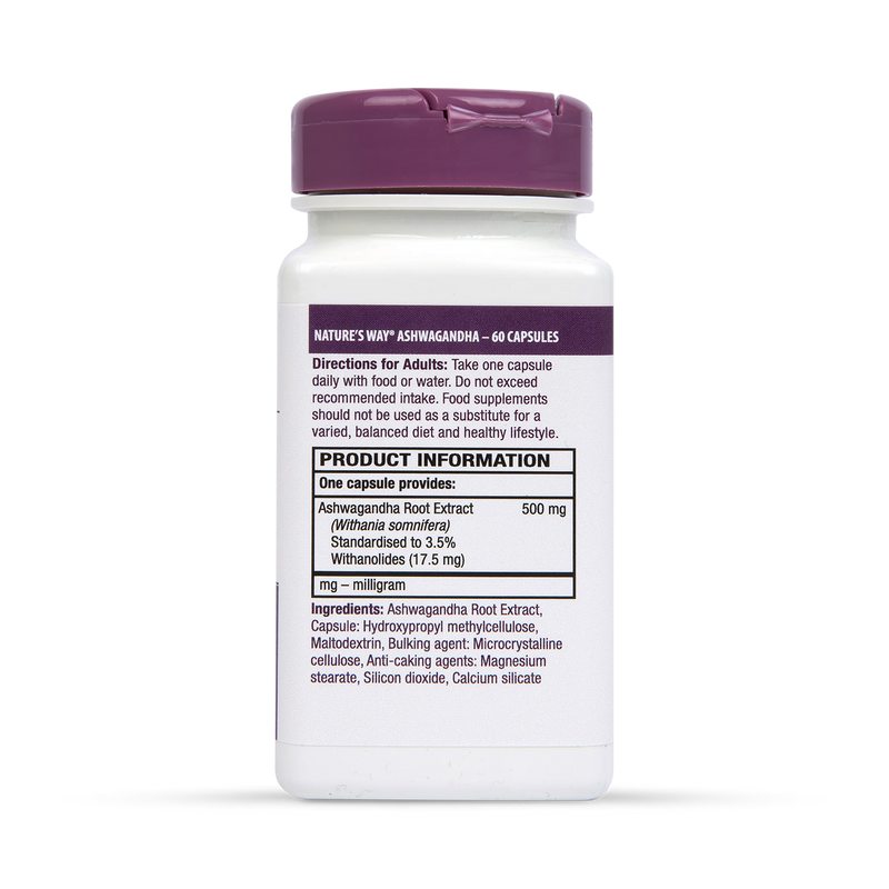 Nature's Way Ashwagandha capsules 60 count, imported from the UK