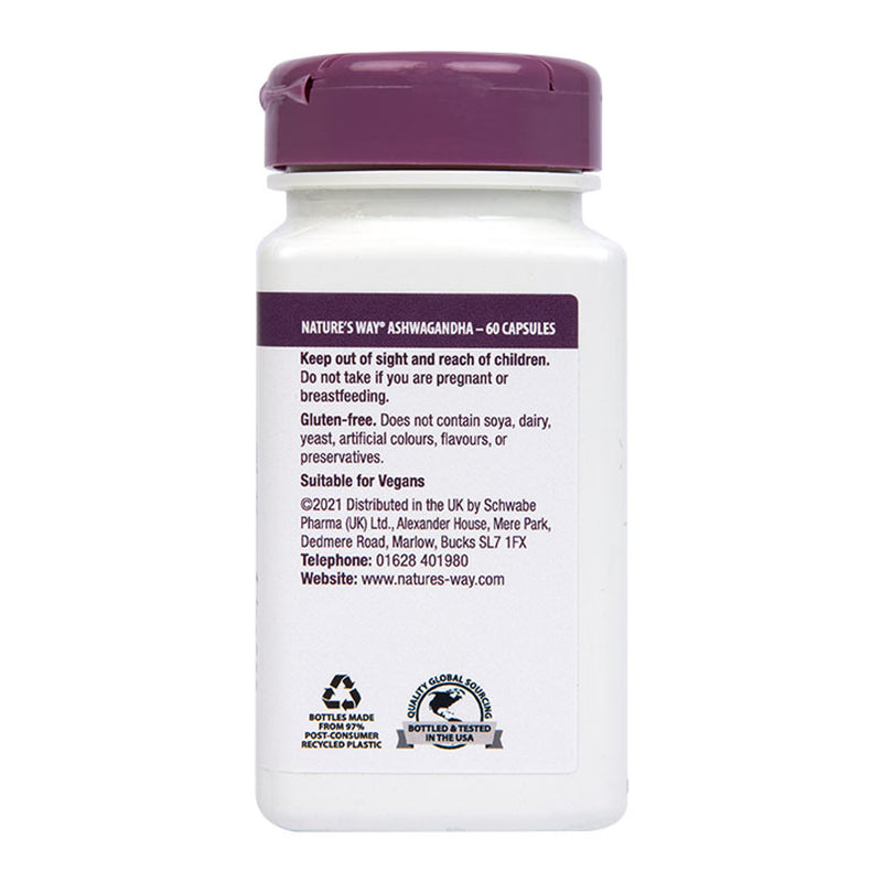 Nature's Way Ashwagandha capsules 60 count, imported from the UK
