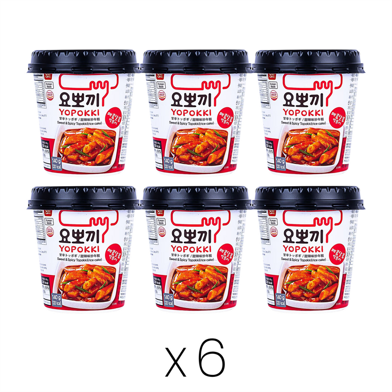 Yopokki sweet and spicy topokki rice cake cups, 6 pack (British brand)