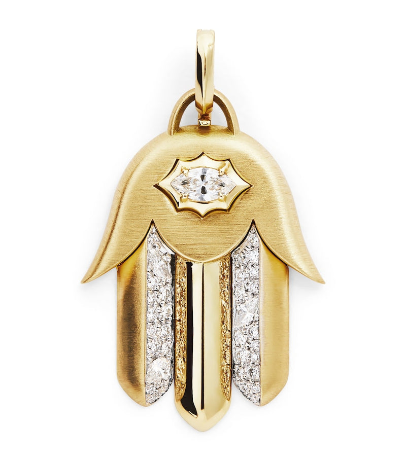 Jade Trau Hamsa charm yellow gold diamond, imported from the UK