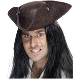 Smiffys brown pirate tricorn hat, imported from the UK