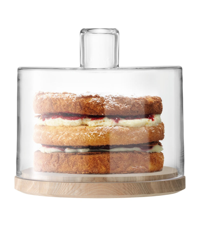 LSA International cake dome with wooden base and glass dome, 25cm diameter, UK version