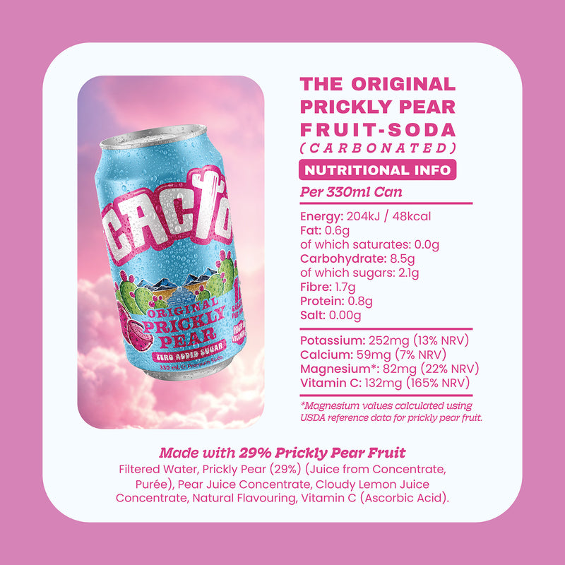 Cacto original prickly pear soda 330ml, imported from the UK