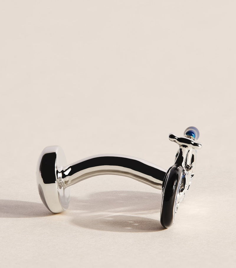 Babette Wasserman rhodium-plated bicycle cufflinks, imported from the UK