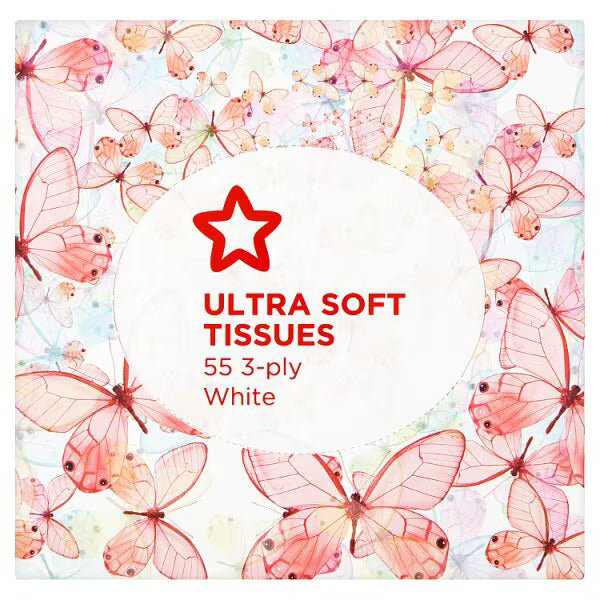 Superdrug Facial Tissue Cube Butterflies 50 Sheets (British brand)