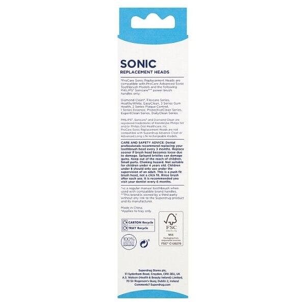 Superdrug ProCare Sonic Replacement Toothbrush Heads x8 GOODS Superdrug