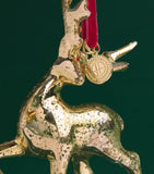 Harrods gold deer glass ornament with velvet ribbon, UK version