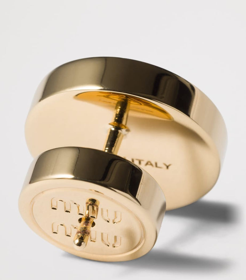 Miu Miu enamel logo earrings gold-tone brass, imported from the UK